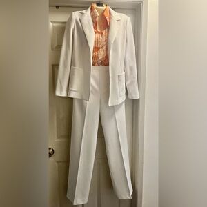 Vintage 60s Devon White 3 Piece Suit Separates Jacket Skirt Pants & Blouse S 7/8